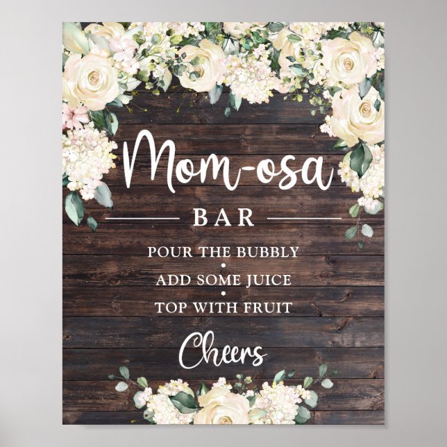 Poster Boho momosa panneau de bar en bois rustique (Devant)