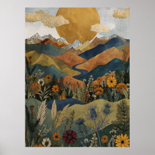 Poster Boho Montagne Céleste Vallée de la Rivière Chardon