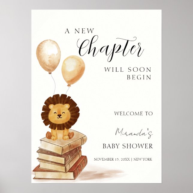 Poster Boho Nouveau Chapitre Lion Ballotte Baby shower Bi (Devant)