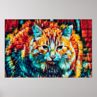 Boho Orange Bleu coloré Hippie Tabby Chat