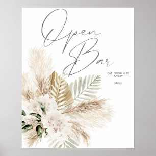 Poster Boho Palm Pampas & Beige Floral Open Bar Signal 2