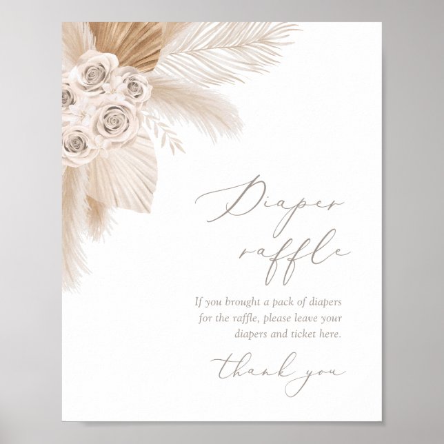 Poster Boho Pampas Baby shower de laiton Raffin de couche (Devant)
