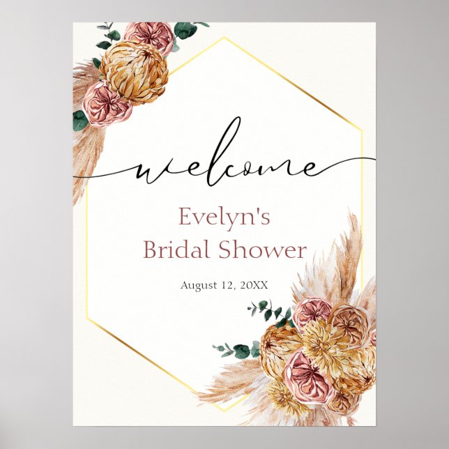 Poster Boho Pampas Bouquet séché Grass Bienvenue (Devant)