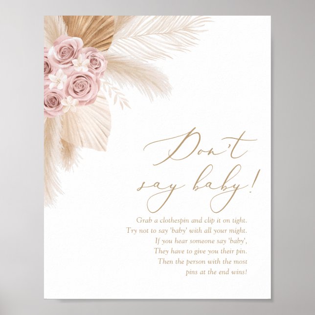 Poster Boho Pampas Grass Baby shower Late Night Diapos (Devant)