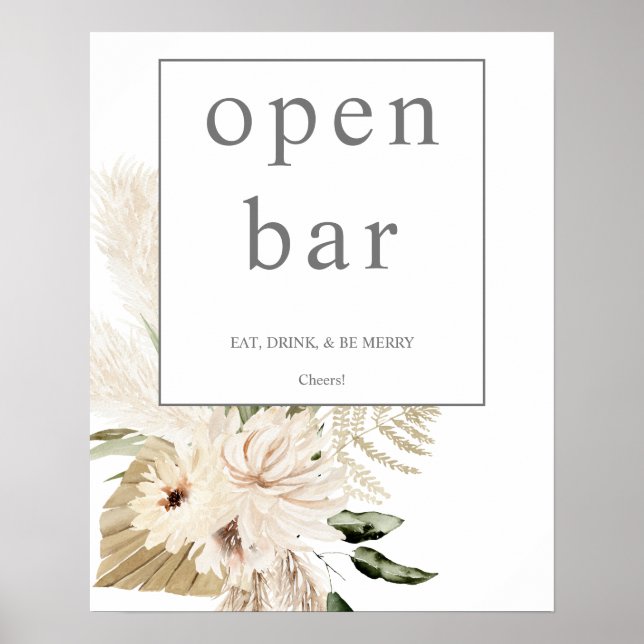 Poster Boho Pampas Grass & Beige Floral Open Bar Signal 1 (Devant)