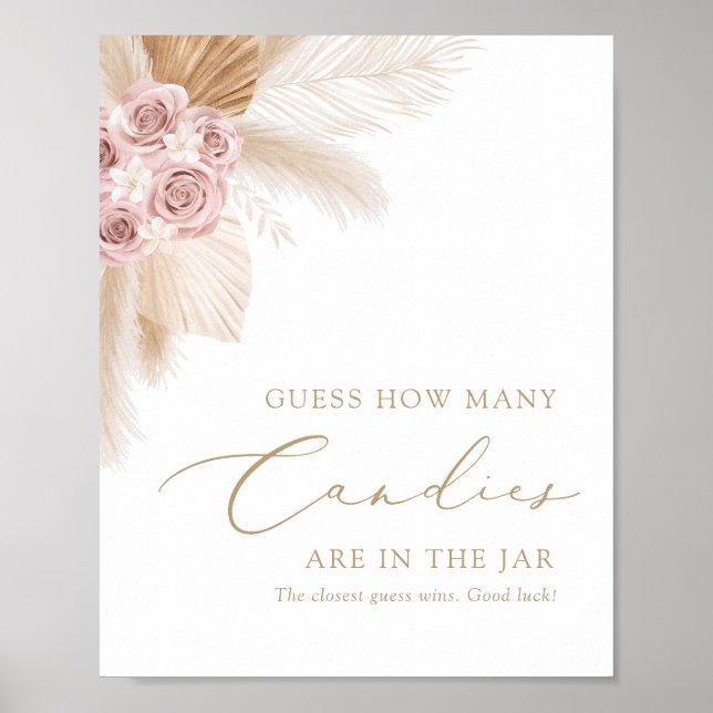 Poster Boho Pampas Grass Devinez Combien de bonbons Signa (Devant)