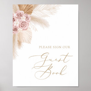 Poster Boho Pampas Grass Girl Baby shower Guest Book Sign