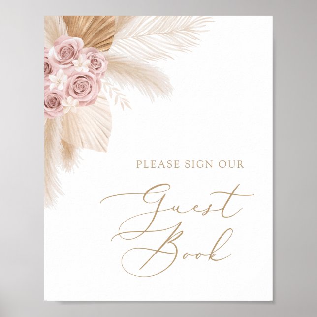 Poster Boho Pampas Grass Girl Baby shower Guest Book Sign (Devant)