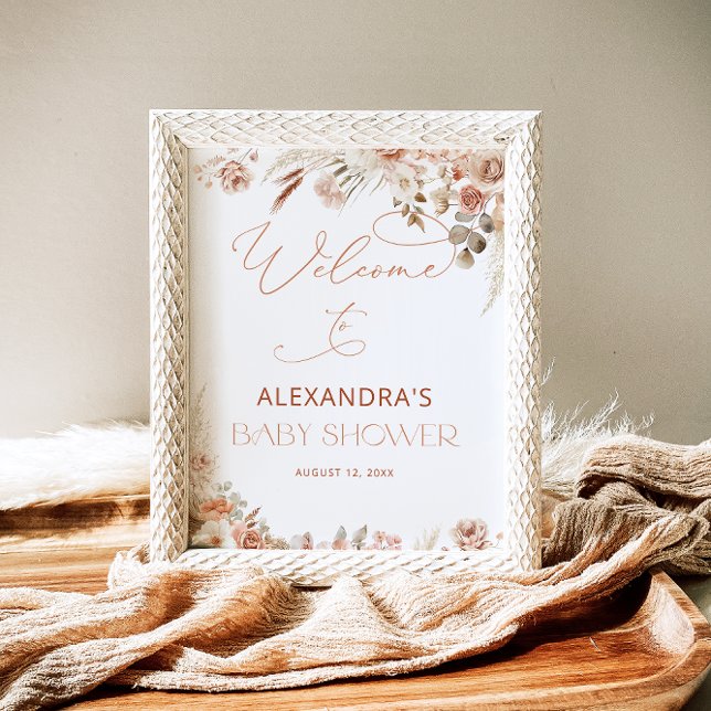 Poster Boho Pampas Grass Neutral Baby shower Bienvenue (Créateur téléchargé)