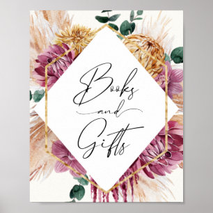 Poster Boho Pampas Grass séché Bouquet Livres et Cadeaux