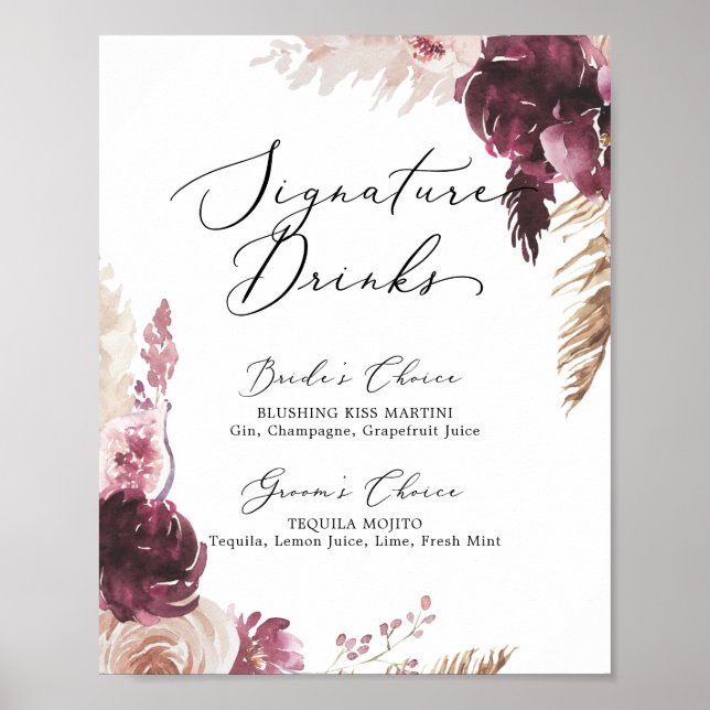 Poster Boho Pampas Grass Signature Boissons Signal (Devant)