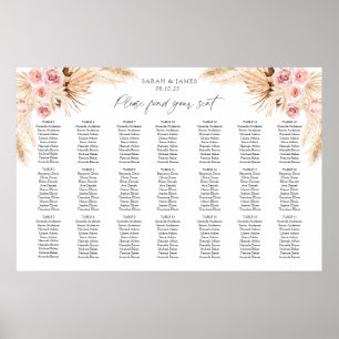 Poster Boho Pampas grass table plan seating chart