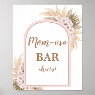 Poster Boho Pampas rose Gris Momosa Panneau bar