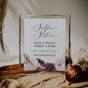 Poster Boho Pampas Selfie Station Mariage Hashtag
