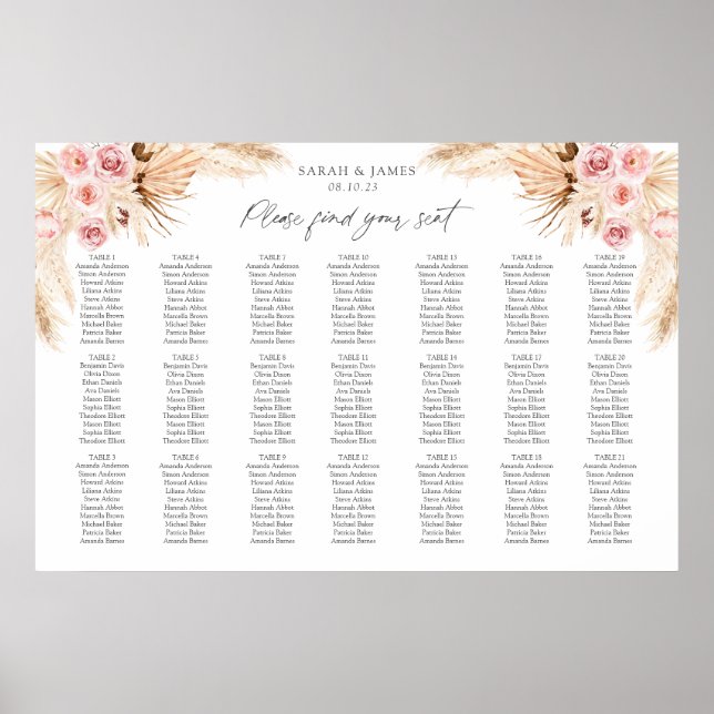 Poster Boho Pampas table plan plan (Devant)