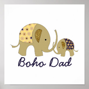 Poster Boho Papa, Gold Elephant