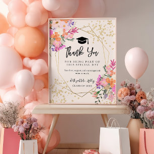 Poster Boho Parties scintillant or Floral rose Merci de g