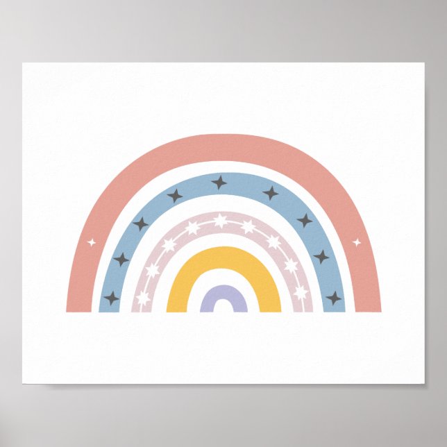 Poster Boho Pastel Aquarelle Rainbow Nursery (Devant)