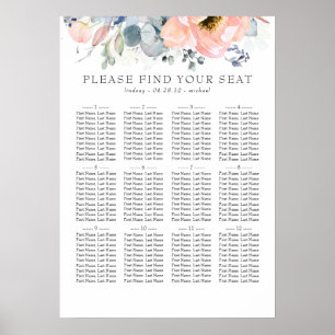 Poster Boho Peach Floral Dusty Blue Mariage Chart
