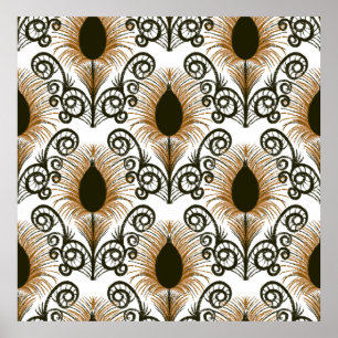 Poster Boho Peacock Bijou en plumes Tone Brown & Or