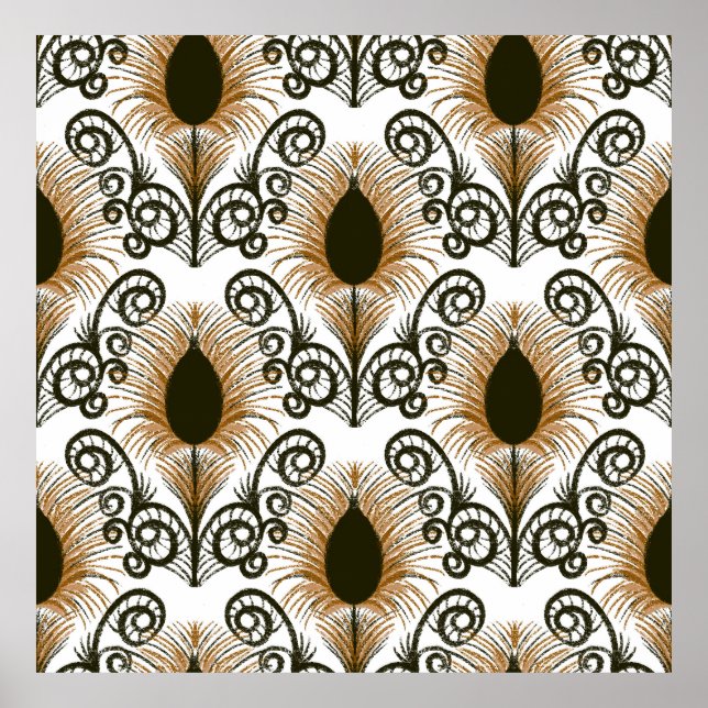 Poster Boho Peacock Bijou en plumes Tone Brown & Or (Devant)