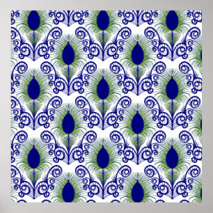 Poster Boho Peacock en plumes Bijou Tone-Blue Vert