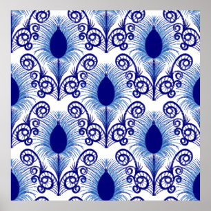 Poster Boho Peacock Plumes Bijou Tone-Blue