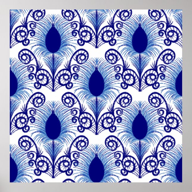 Poster Boho Peacock Plumes Bijou Tone-Blue (Devant)