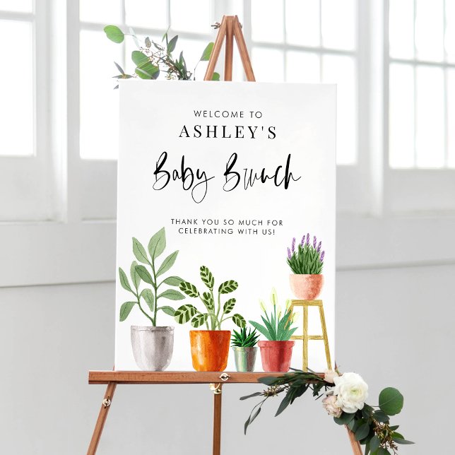 Poster Boho Poted Houseplants Baby shower Brunch Bienvenu (Boho Potted Houseplants Baby Shower Brunch Welcome Poster)