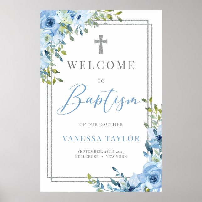 Poster Boho poussiéreux bleu et argent parties scintillan (Devant)