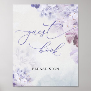 Poster Boho printemps violet bleu poussiéreux fleurs livr