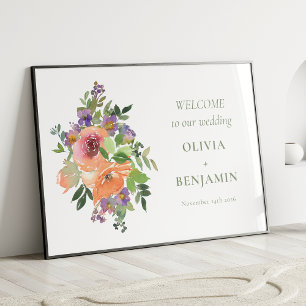 Poster Boho Purple Orange Floral Mariage Bienvenue