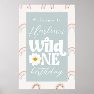 Poster Boho Rainbow Daisy Wild One first Bird Welcome