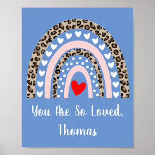 Poster Boho Rainbow Leopard Coeurs Motifs Boy Nursery