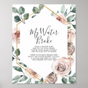 Poster Boho Rose Baby shower My Water Broke Jeu
