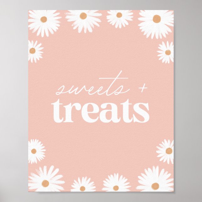 Poster Boho rose Daisy Anniversaire Soirées et friandises (Devant)