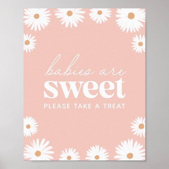 Poster Boho rose Daisy Baby shower Les bébés sont doux (Devant)
