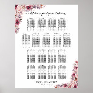 Poster Boho Rose Dusty Floral 17 Tables Siège Mariage