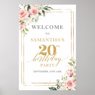 Poster Boho rose floral 20e anniversaire bienvenue
