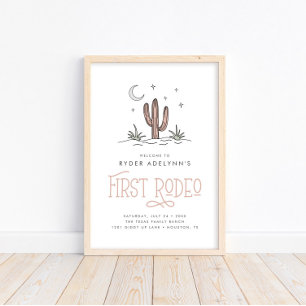 Poster Boho Rose Moderne Fille Premier Rodéo 1er Annivers