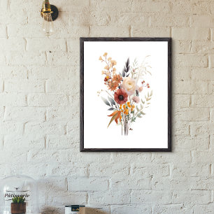Poster Boho Rose Pêche Jaune Bleu Beige Floral Botanique