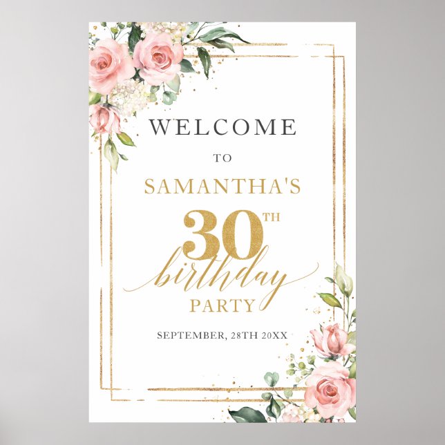 Poster Boho rose rose floral 30e anniversaire bienvenue (Devant)