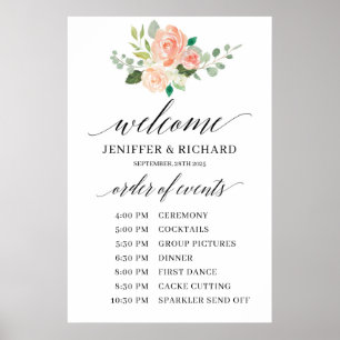 Poster Boho rose rose floral mariage ordre de service