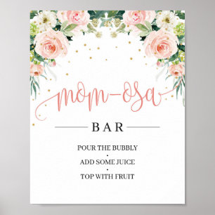 Poster Boho rose rose floral vert maman signe barre