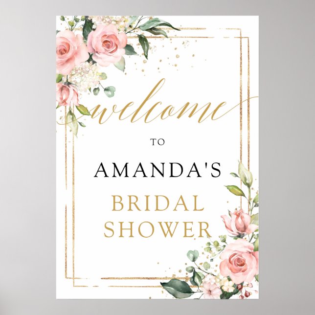 Poster Boho rose rose vif douche nuptiale signe d'accueil (Devant)