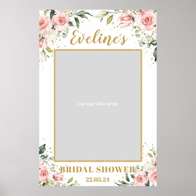 Poster Boho rose vif douche à nuptiale florale (Devant)