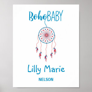 Poster Boho rouge et bleu coloré Dreamcatcher