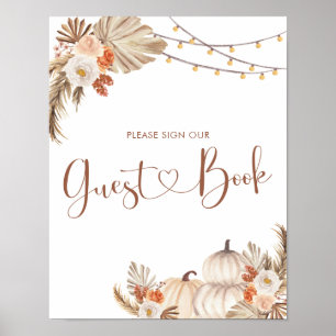 Poster Boho Rustic Citrouille Fall in Love Guest Book
