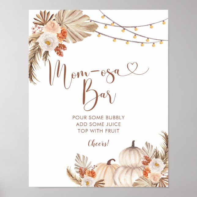 Poster Boho Rustic Citrouille Fall in Love Mom-osa Bar (Devant)