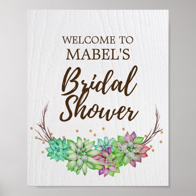 Poster Boho Rustic Floral Fête des mariées Succulente Bie (Devant)
